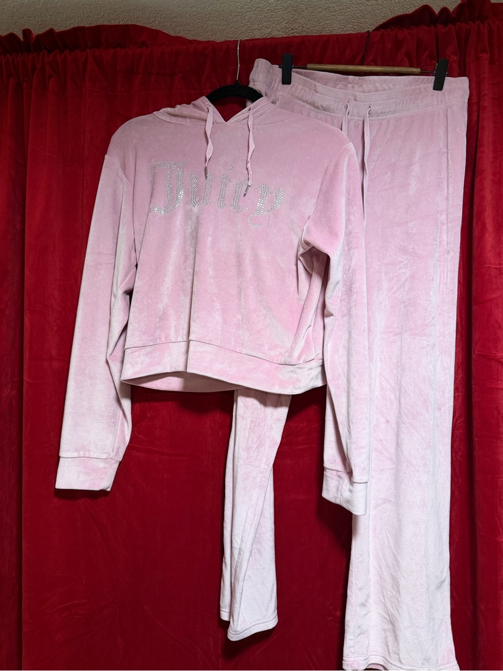 Juicy Couture Pink Velour Rhinestone Logo Hoodie & Pants Set